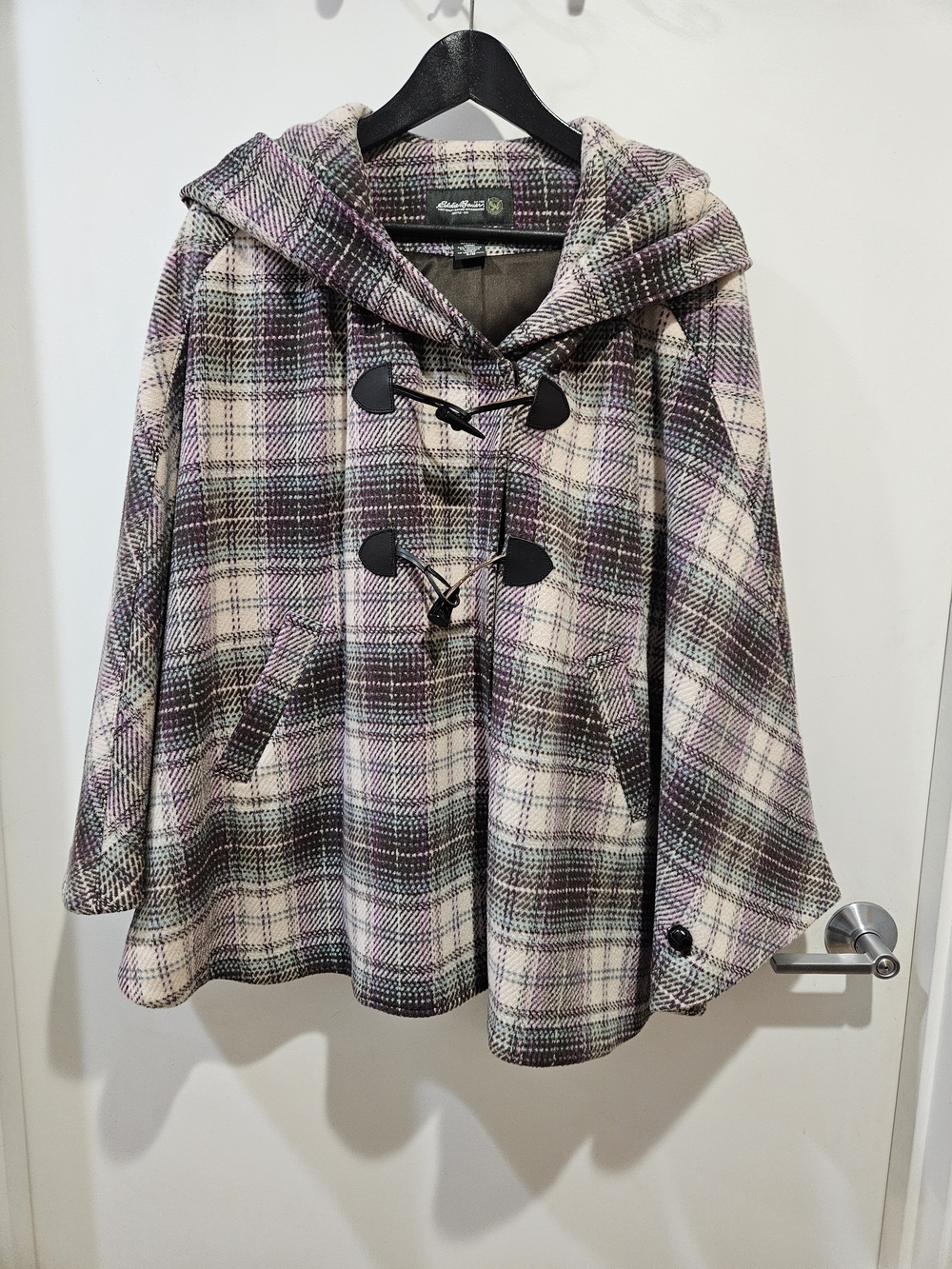 Eddie Bauer Cream Plaid Coat with Purple Accents - Picture 1 of 6